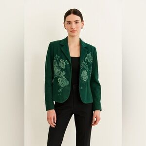 Le Chateau Y2K Green Suede Floral Embroidered Fully Lined Jacket Size XS